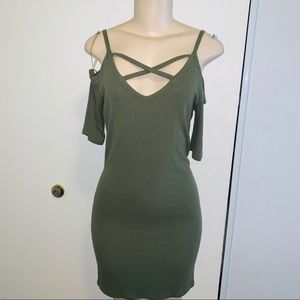 Mini Dress olive Green .
